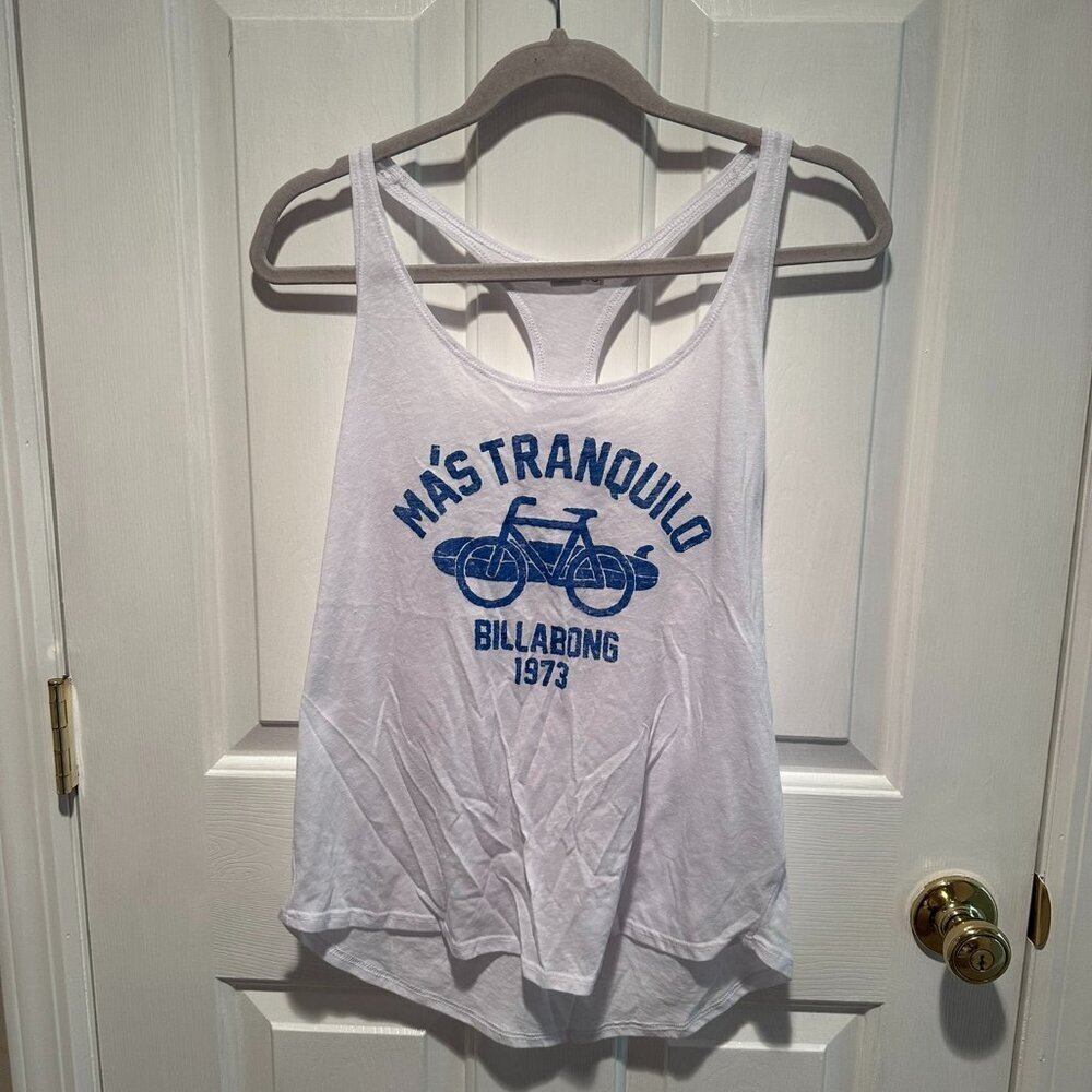 Billabong White Tank Top "Mas Tranquilo" - Size Medium